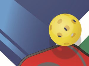 graphic of a pickleball and paddle