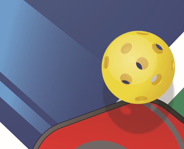 graphic of a pickleball and paddle