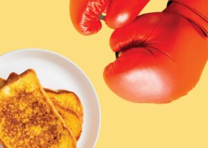 photo of punhcing gloves and a plate of french toast