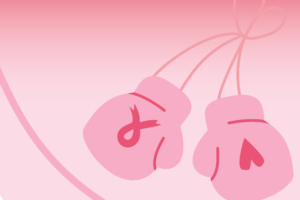 graphic of pink boxing gloves with a pink ribbon
