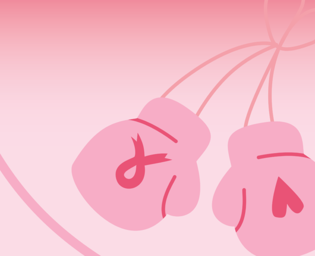 graphic of pink boxing gloves with a pink ribbon